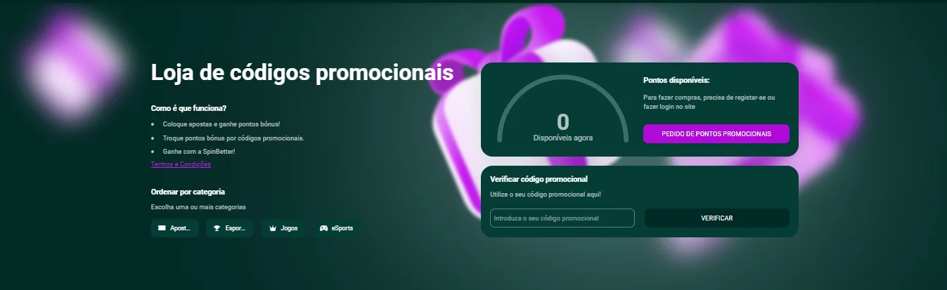 SpinBetter códigos promocionais